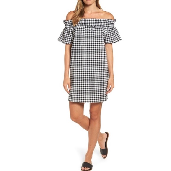 Pleione Dresses & Skirts - PLEIONE GINGHAM POPLIN OFF THE SHOULDER DRESS
